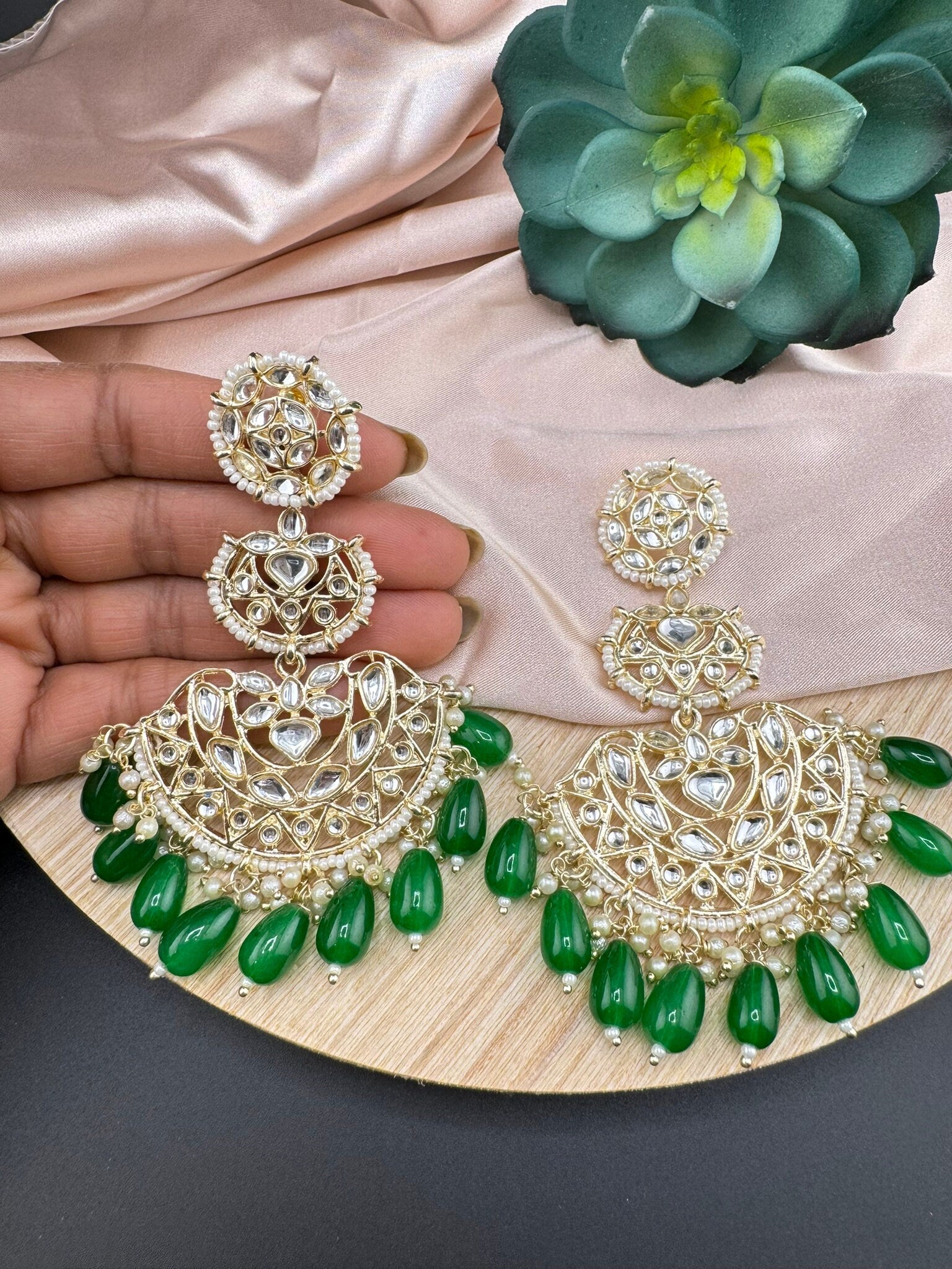 Gorgeous big Chand Bali Oversized earring with Kundan and pearls