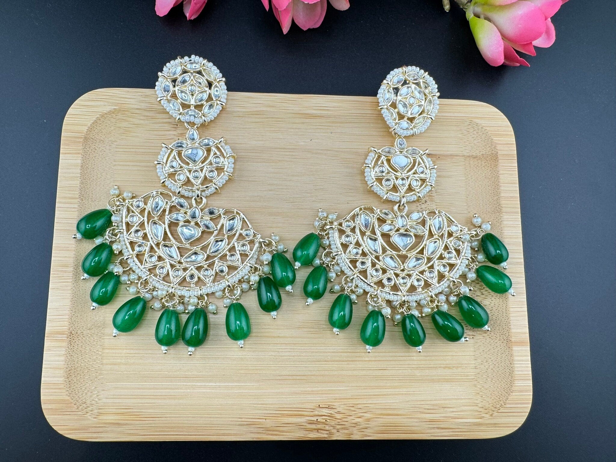 Gorgeous big Chand Bali Oversized earring with Kundan and pearls