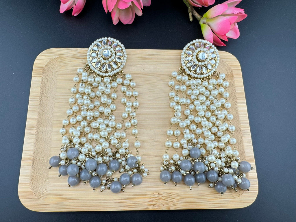 Big Kundan Studs with Pearls Latkan Long earrings