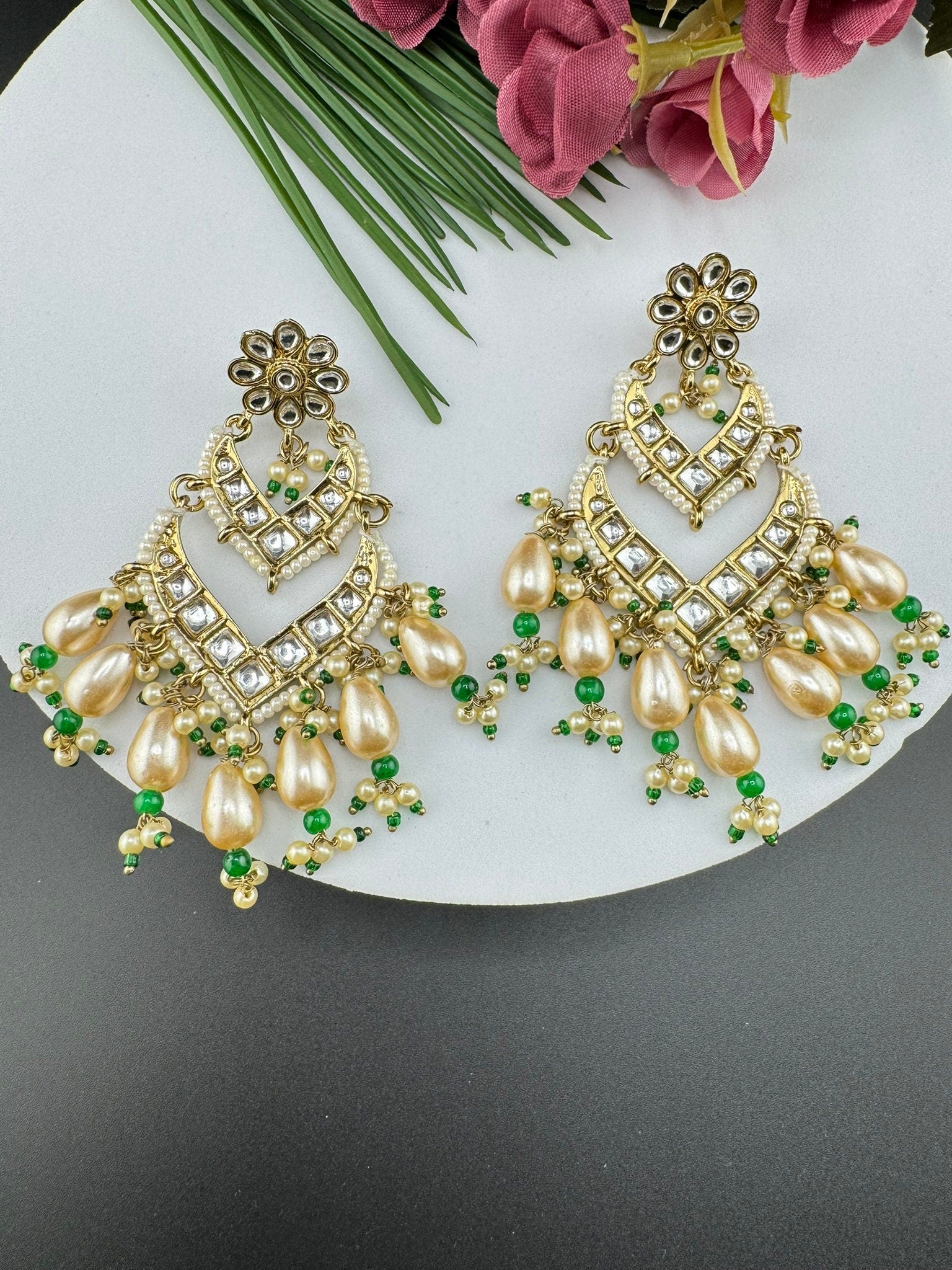 Viral trending Chand Bali earring with Kundan, stones and pearls, Statement Earrings