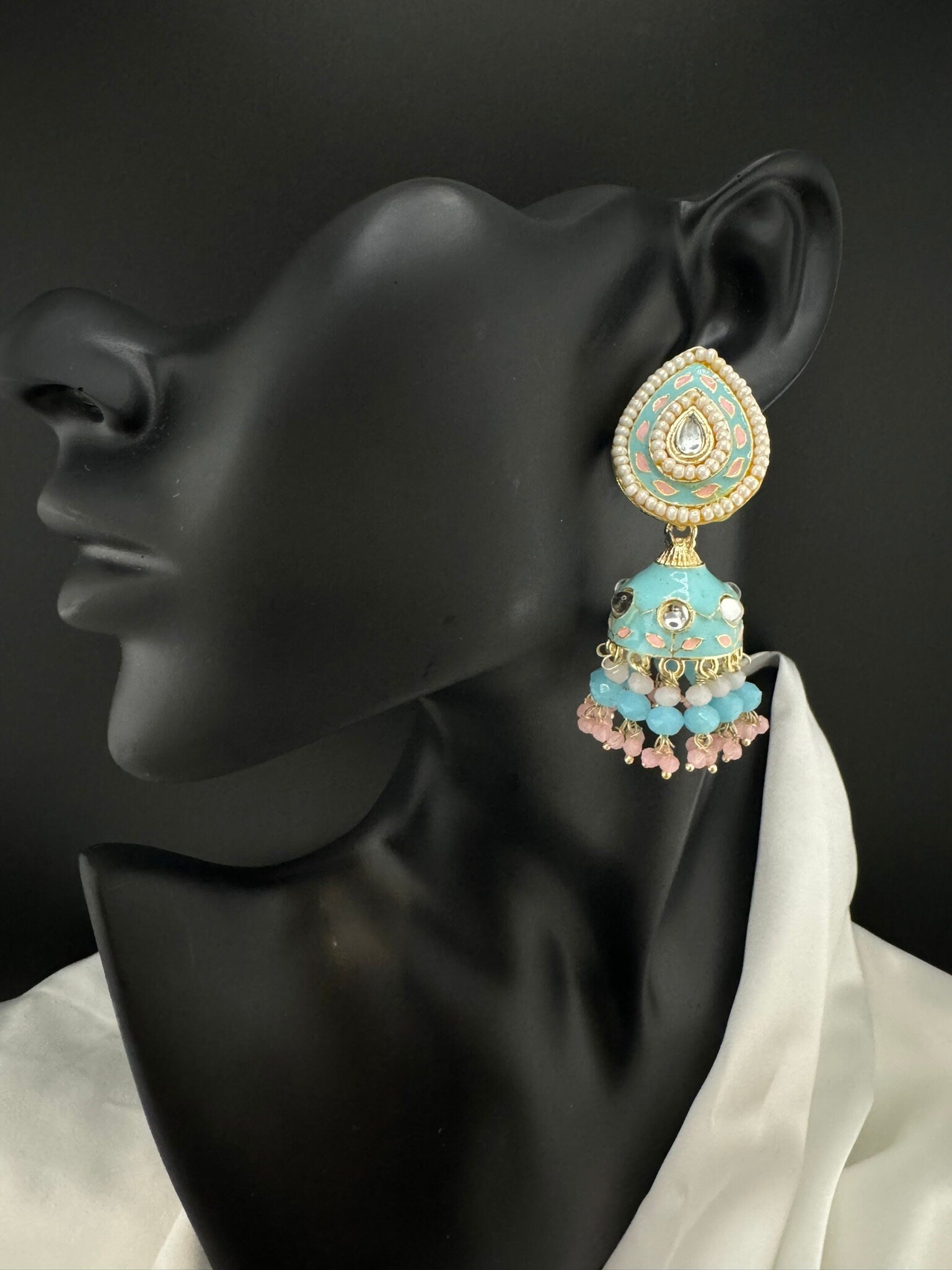 Minakari with Kundan and pearls Jhumka Earrings