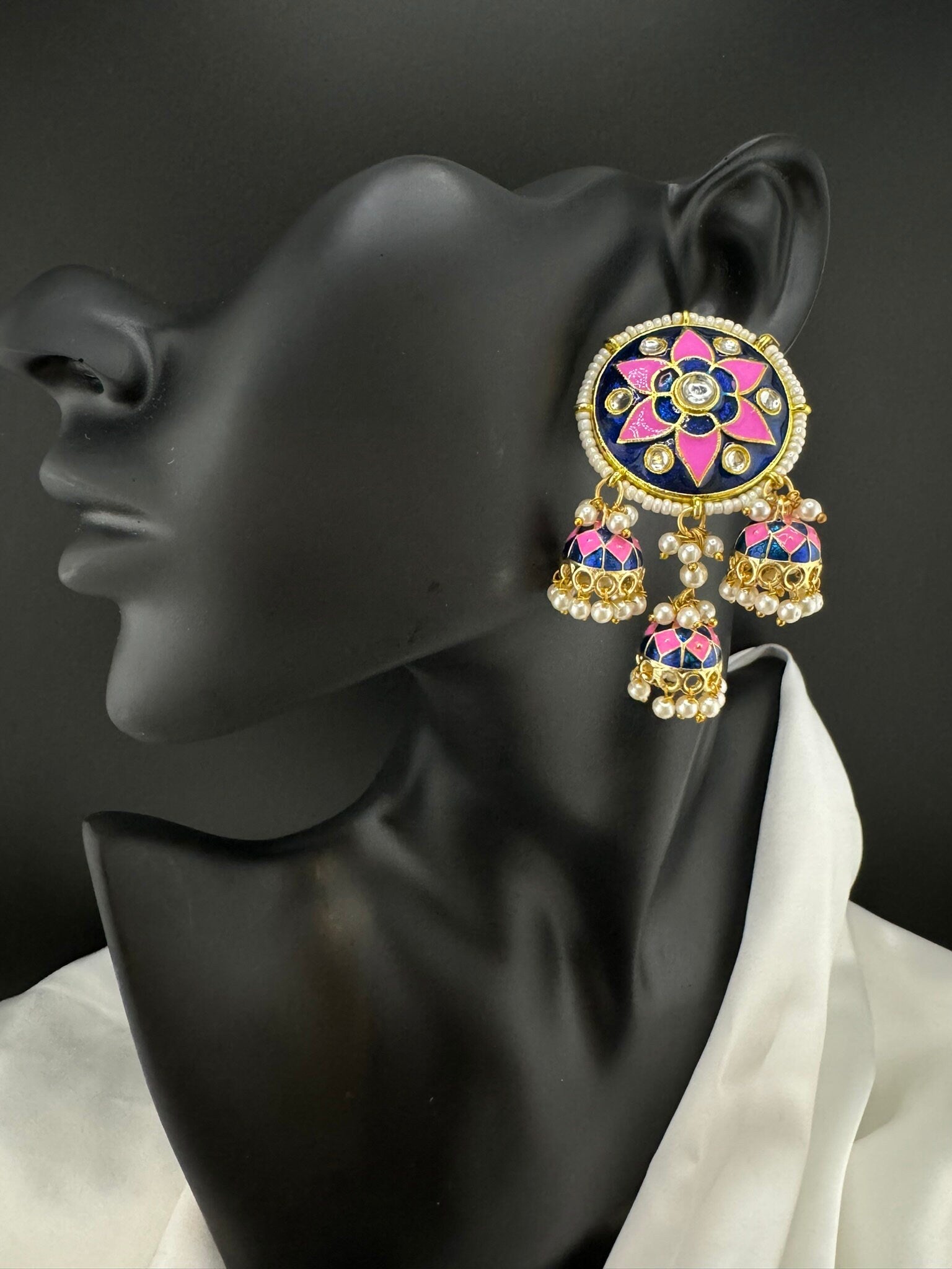 Minakari Stud with Jhumka with Kundan and pearls Earrings