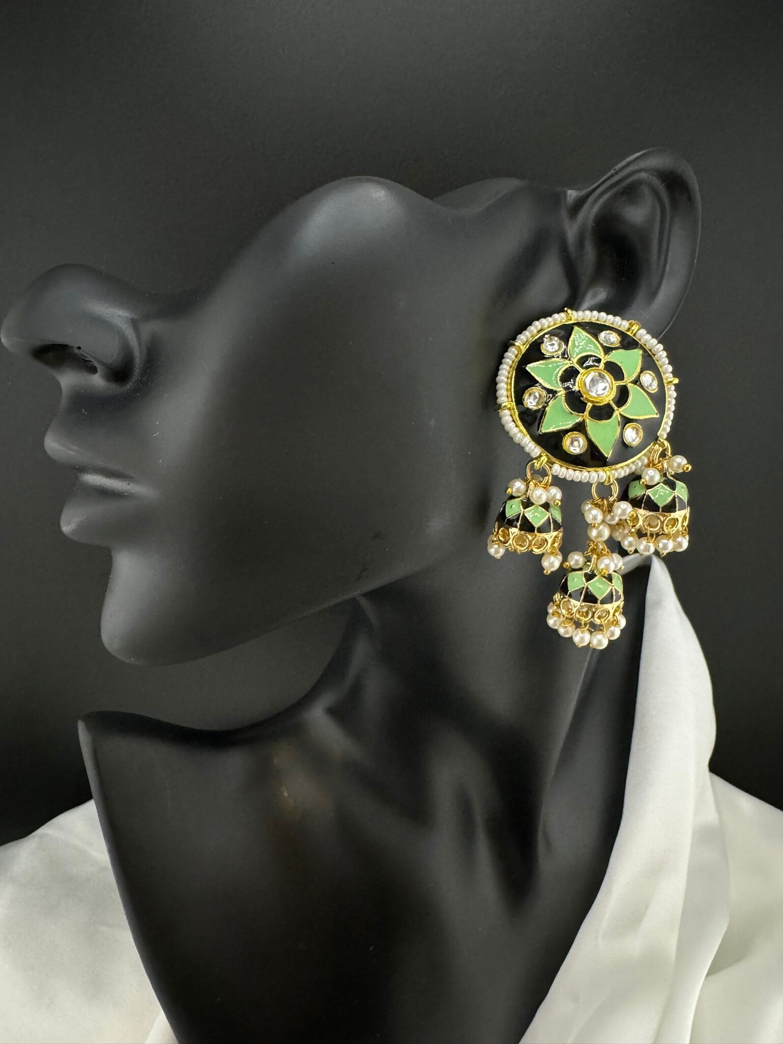 Minakari Stud with Jhumka with Kundan and pearls Earrings