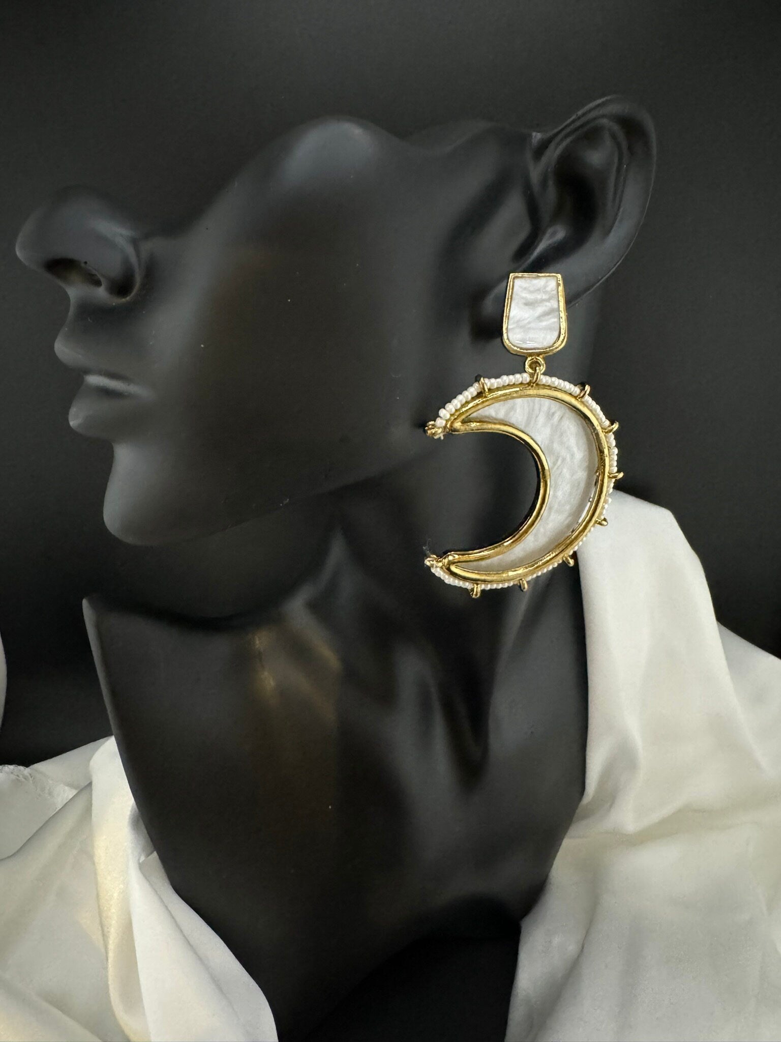 Mother of Pearl and Gold Crescent Moon earrings