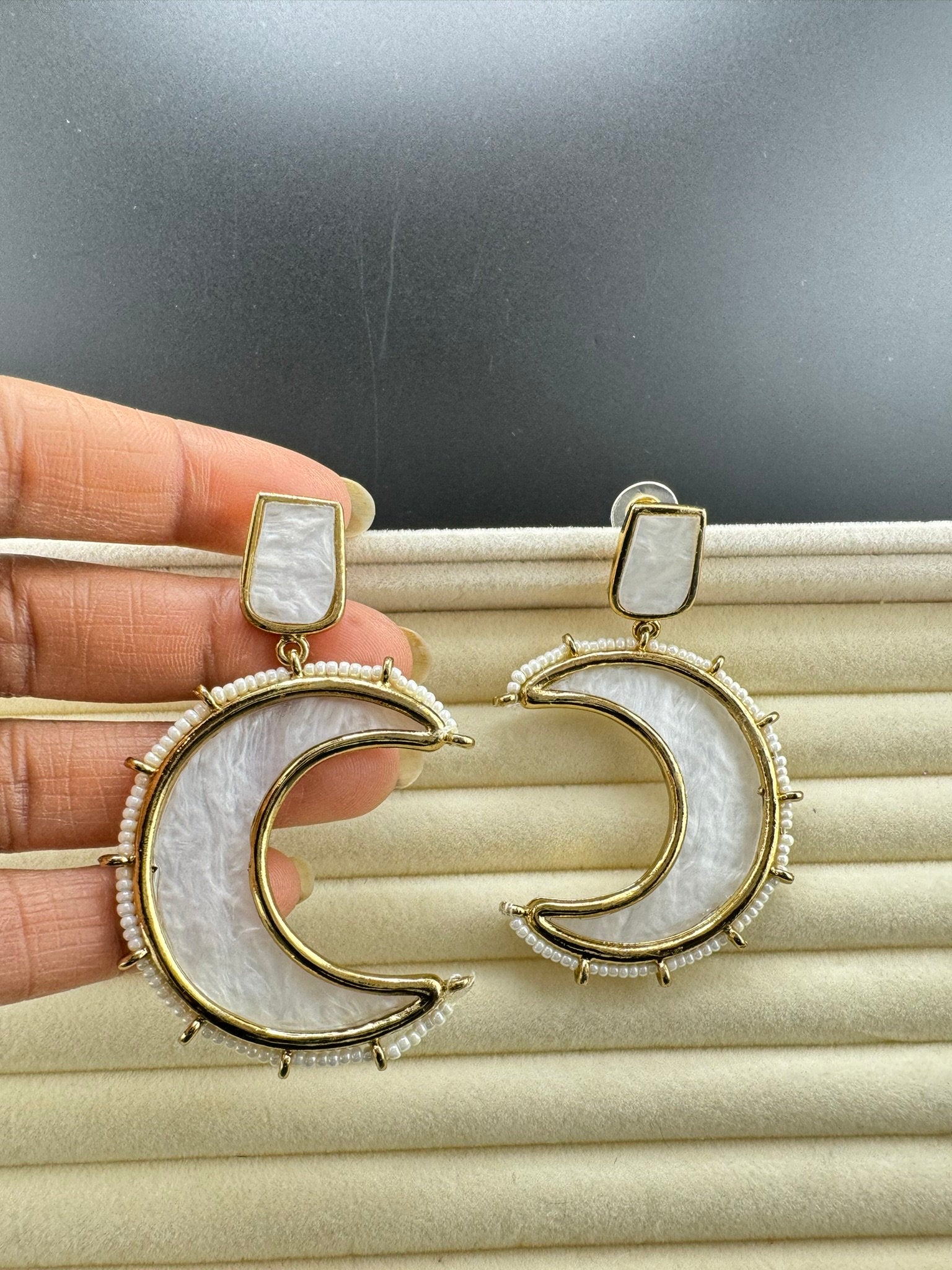 Mother of Pearl and Gold Crescent Moon earrings