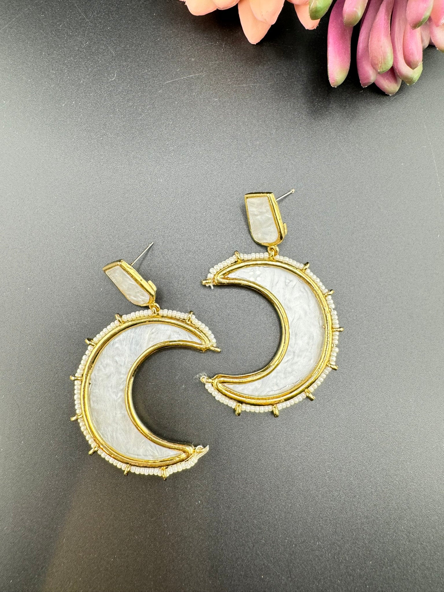 Mother of Pearl and Gold Crescent Moon earrings