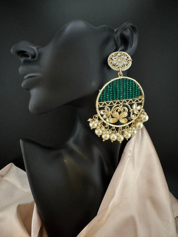 Glitter hydro beads kundan and Pearls Punjabi Chandbali Earrings