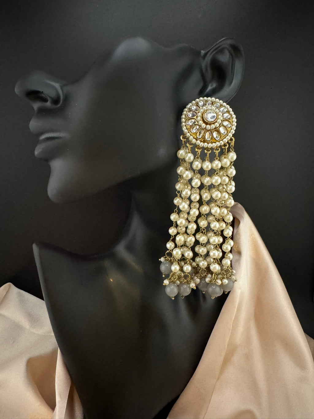 Big Kundan Studs with Pearls Latkan Long earrings