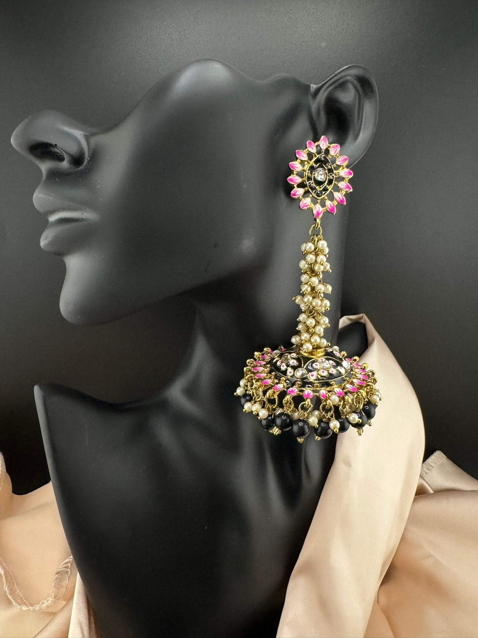 Long Jhumka with Minakari work, kundan and pearls details long Jhumka Earrings
