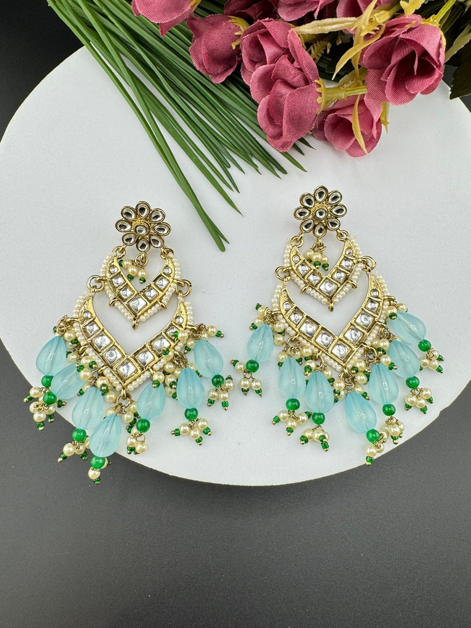 Viral trending Chand Bali earring with Kundan, stones and pearls, Statement Earrings