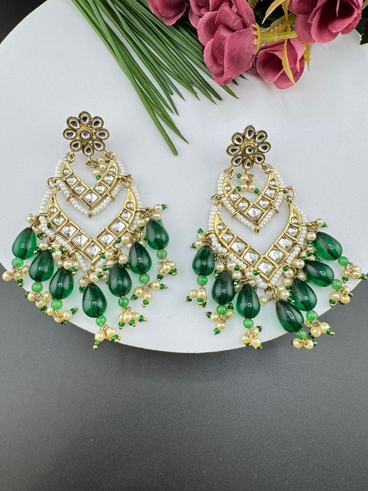 Viral trending Chand Bali earring with Kundan, stones and pearls, Statement Earrings