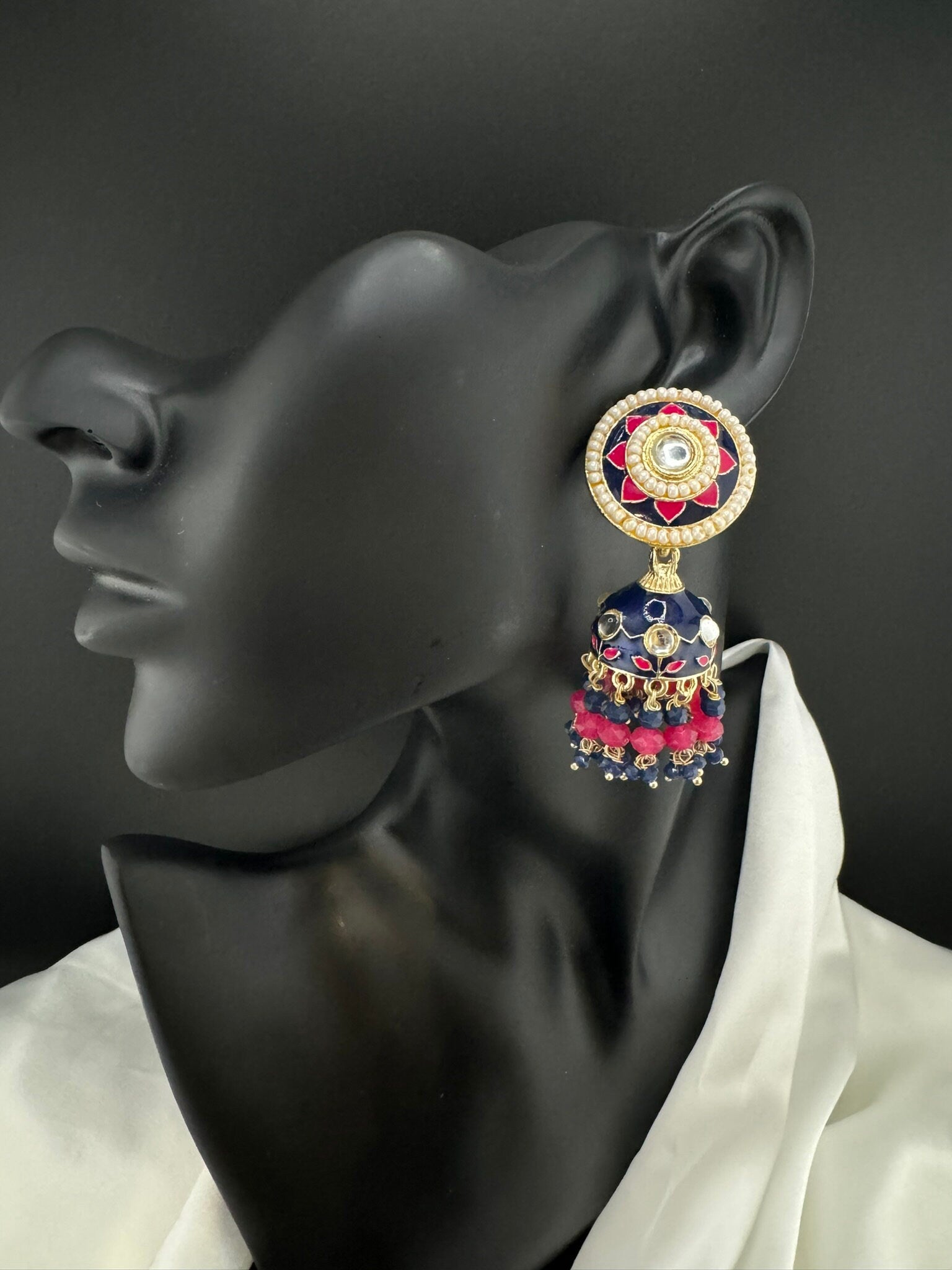 Minakari with Kundan and pearls Jhumka Earrings