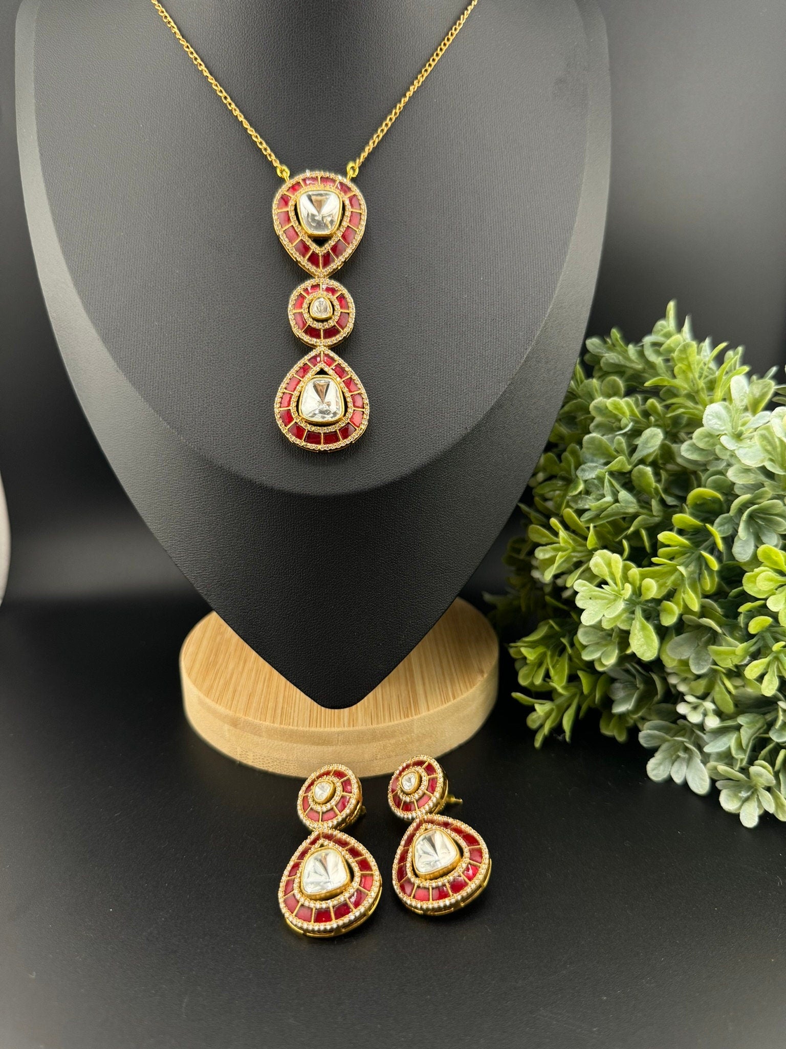 Premium Uncut moissanite and Pachi Kundan, CZ with long earrings is a Designer pendant set/Indian jewelry/Premium Kundan/Bridesmaid gift