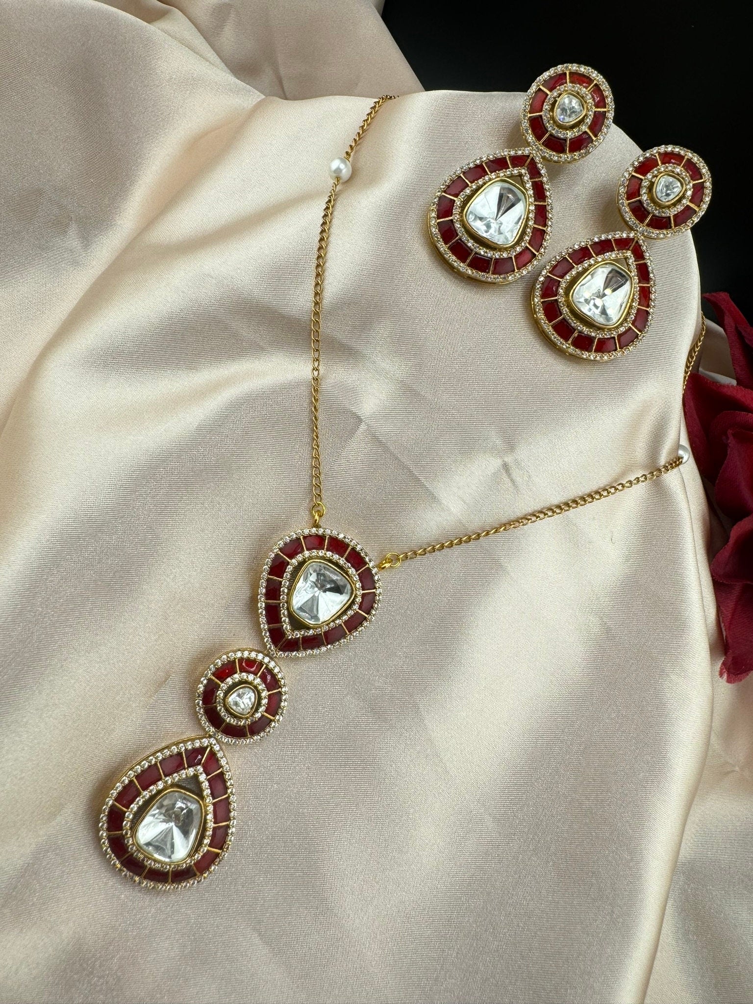 Premium Uncut moissanite and Pachi Kundan, CZ with long earrings is a Designer pendant set/Indian jewelry/Premium Kundan/Bridesmaid gift