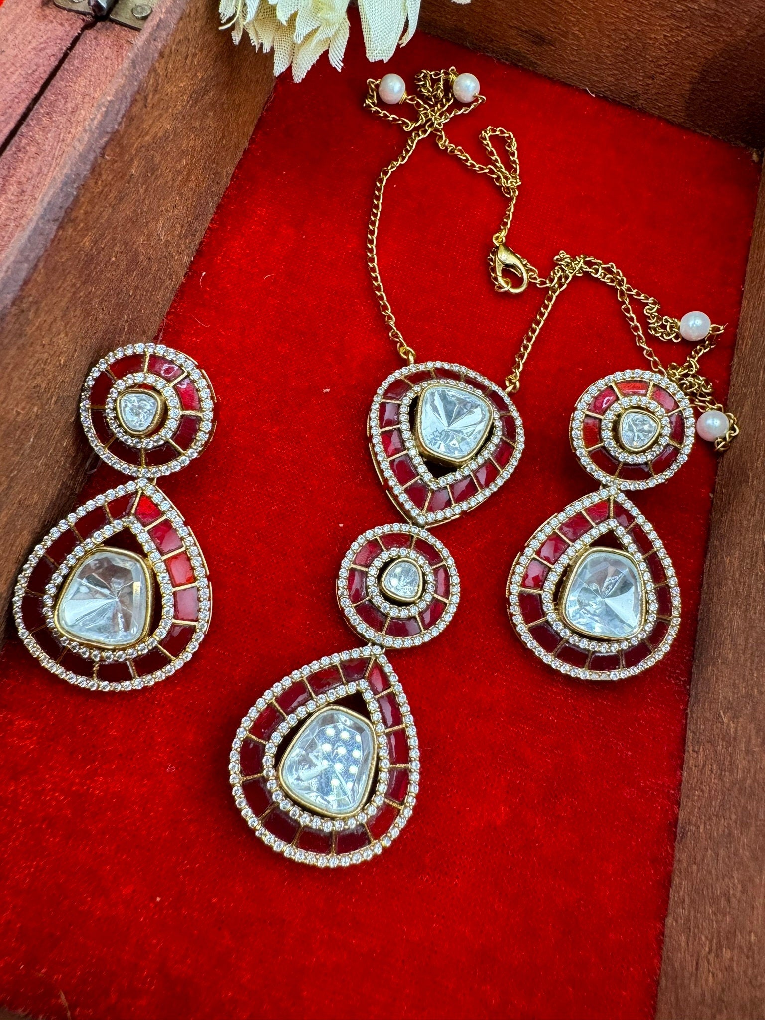 Premium Uncut moissanite and Pachi Kundan, CZ with long earrings is a Designer pendant set/Indian jewelry/Premium Kundan/Bridesmaid gift