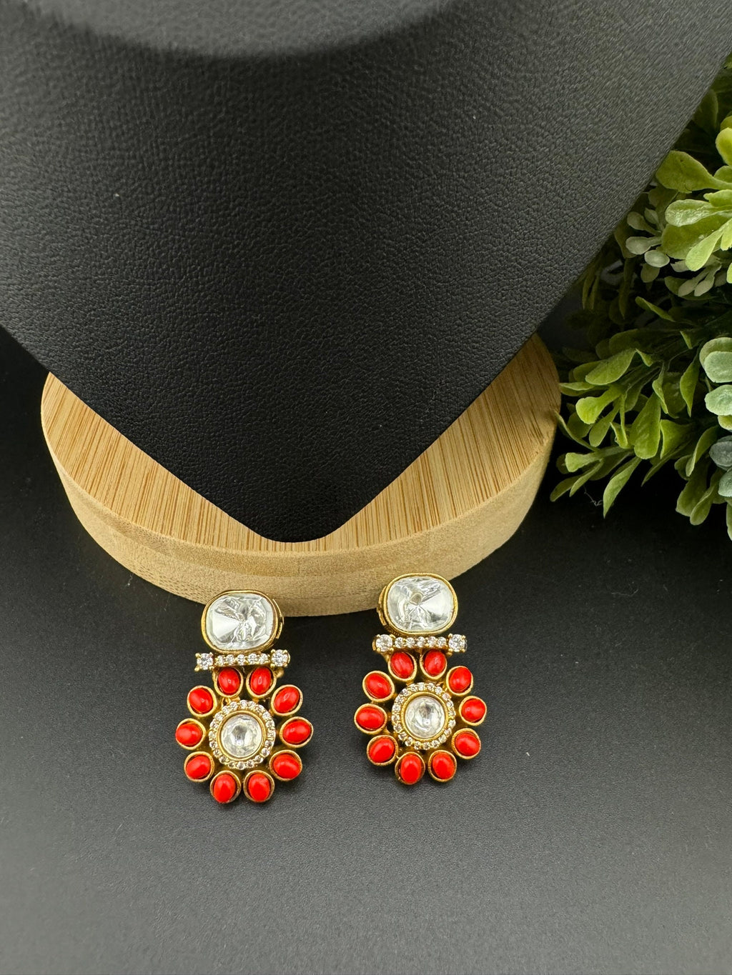 Premium Uncut moissanite Kundan, Semi-precious stones, CZ pendant stud set/Indian jewelry/silver foil back/Premium Kundan/Bridesmaids gift