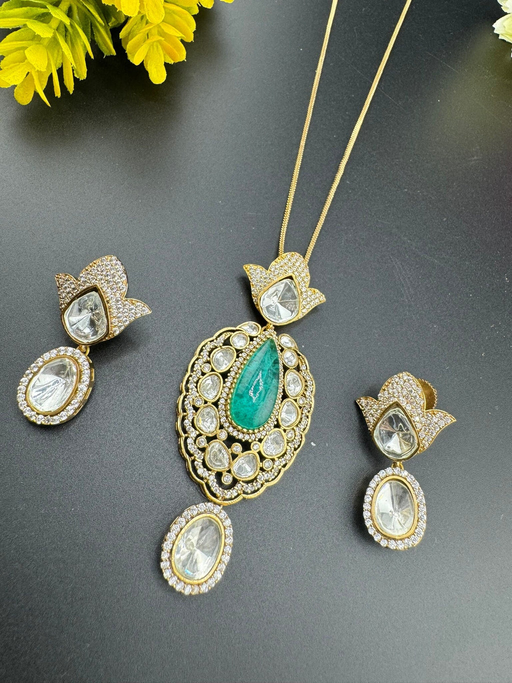 Tyaani Inspired Premium qlty moissanite Kundan, Doublet stone, CZ pendant set/Indian jewelry/silver foil back/Premium Kundan/Bridesmaid gift