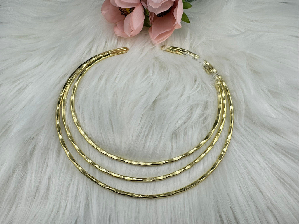 Unique Adjustable gold 3 layer Hasli necklace no earrings/Indian jewelry/different necklace/Bridesmaids gift/Indo Western/3-later necklace