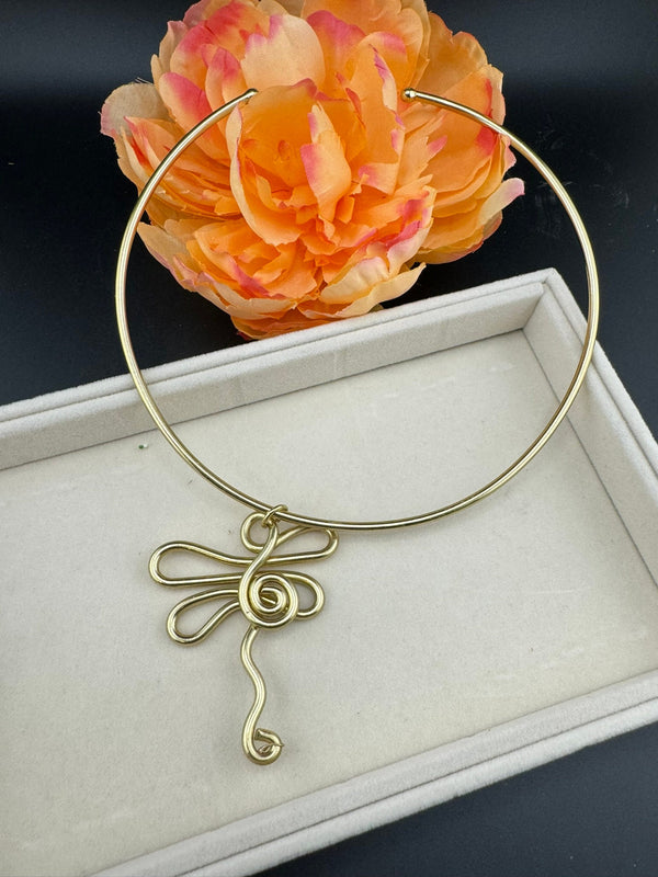 Unique Adjustable gold Hasli necklace with dragon fly pendant/no earrings/Indian jewelry/unique necklace/Bridesmaids gift/Indo Western