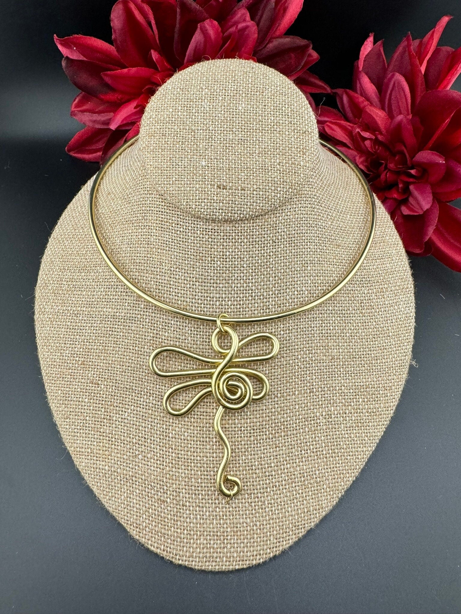 Unique Adjustable gold Hasli necklace with dragon fly pendant/no earrings/Indian jewelry/unique necklace/Bridesmaids gift/Indo Western