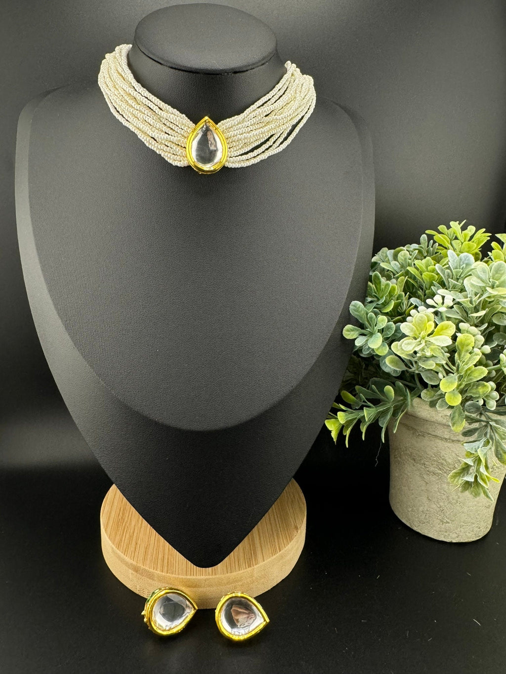 Uncut Kundan in small pearls Necklace set with studs earring with Dori/Indian jewelry/Minakari back/Kundan set/Bridesmaids gift/Indo Western