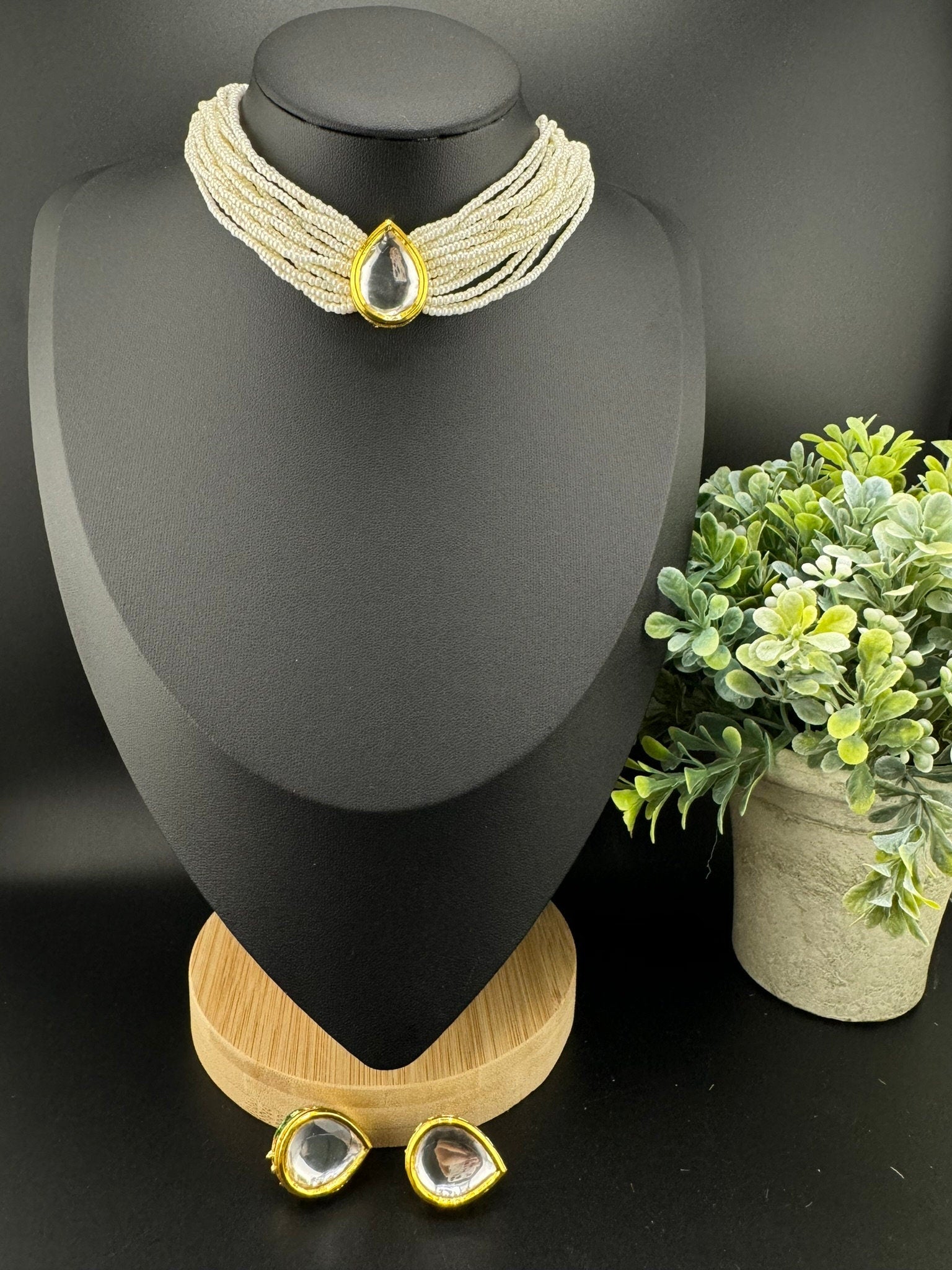 Uncut Kundan in small pearls Necklace set with studs earring with Dori/Indian jewelry/Minakari back/Kundan set/Bridesmaids gift/Indo Western