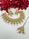 Polki Pink Necklace set with long earring and Tika/ semi-bridal set with Tika