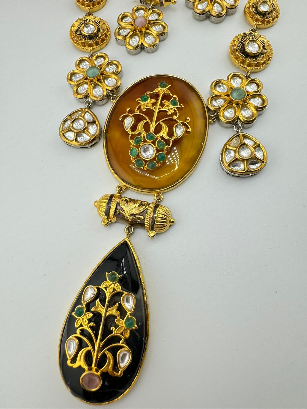 Amrapali Inspired Premium Necklace set, fusion Inlay work with Moissanite Kundan and natural stones