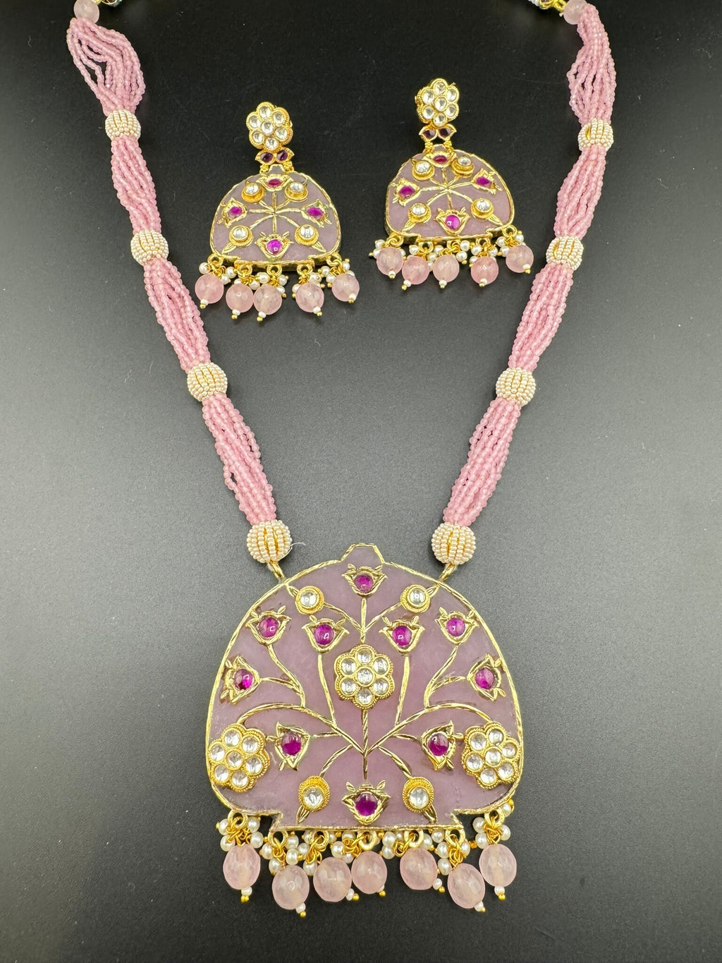 STUNNING!!! Premium Quality Amrapali fusion Inlay work on natural stone Rani Haar/long Necklace set in Moissanite pachi Kundan with earrings