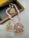 STUNNING!!! Premium Quality Amrapali fusion Inlay work on natural stone Rani Haar/long Necklace set in Moissanite pachi Kundan with earrings