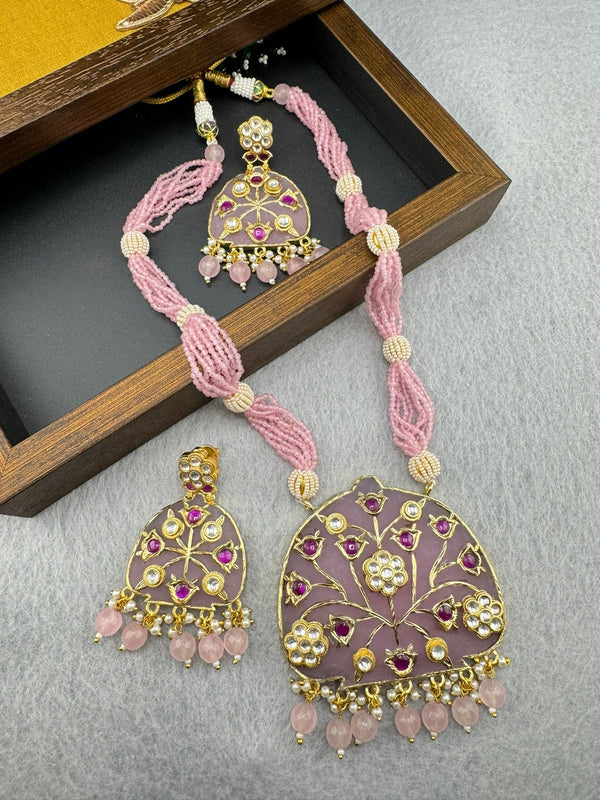 STUNNING!!! Premium Quality Amrapali fusion Inlay work on natural stone Rani Haar/long Necklace set in Moissanite pachi Kundan with earrings