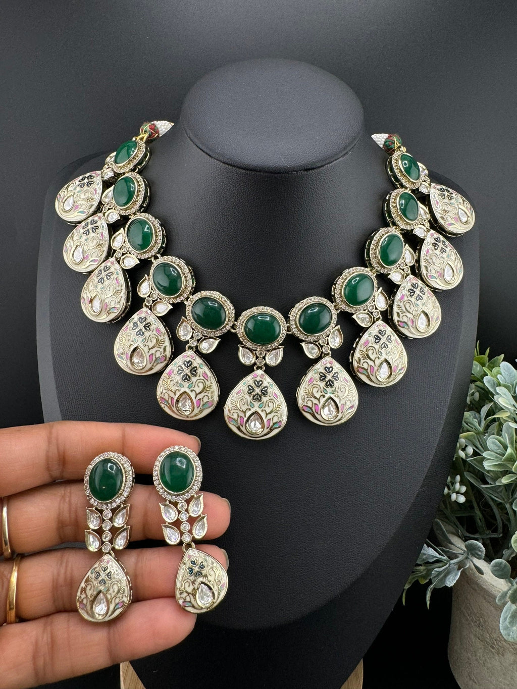RAVISHING BRIDAL!!! Polki Premium Quality Tyaani Kundan Italian Mina Necklace set with earrings/bridal set/Bridesmaids Set/High gloss Enamel