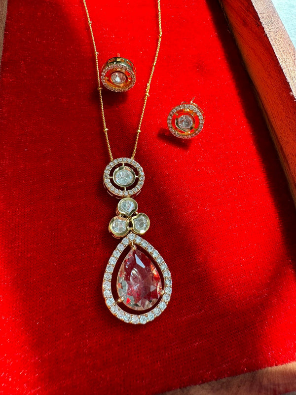 Tyaani Inspired Premium quality moissanite Kundan, CZ Sleek Clear pendant set/Indian jewelry/silver foil back/Premium Kundan/Bridesmaid gift