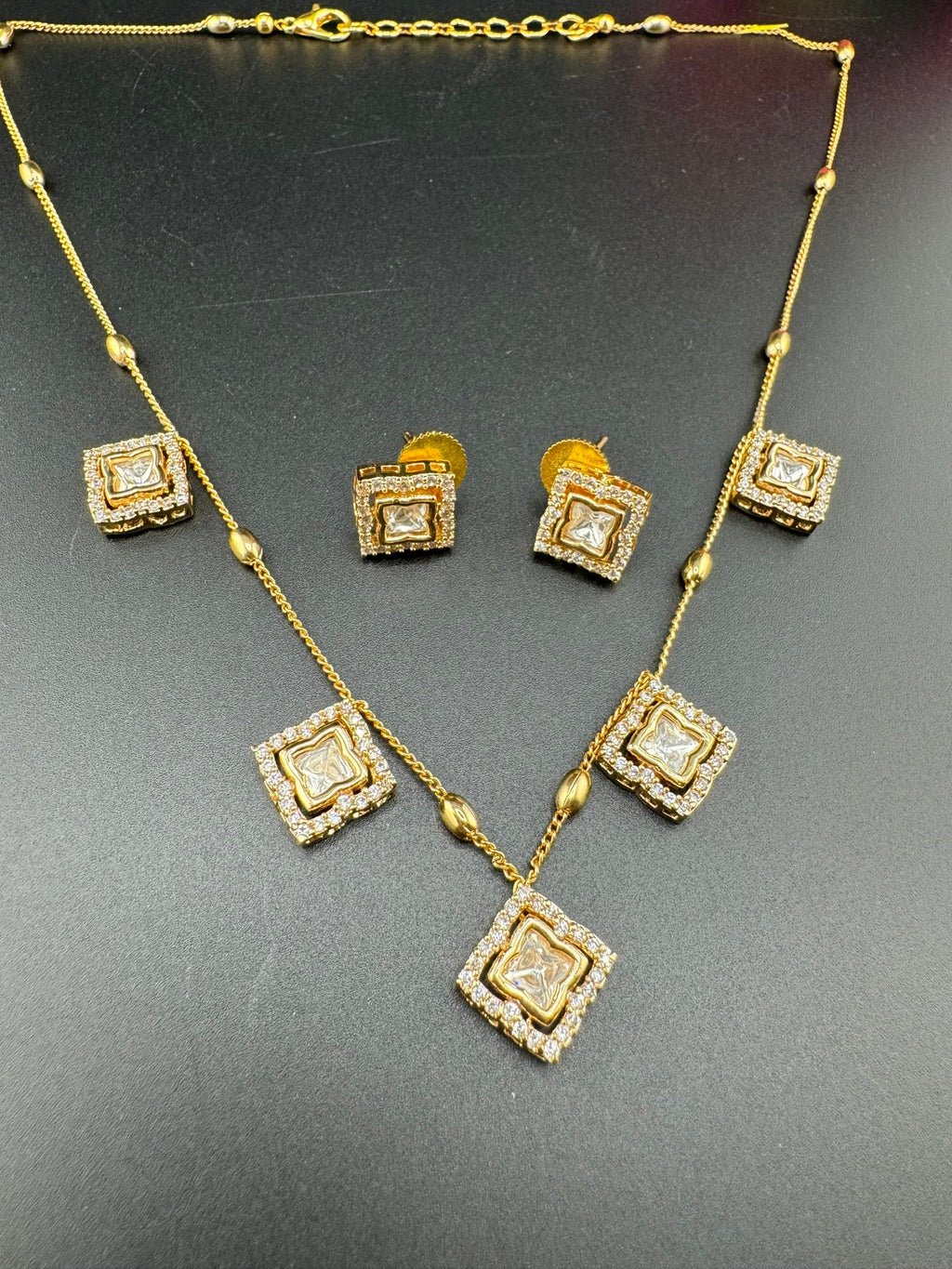 Premium Qlty Tyaani inspired moissanite Kundan, CZ Charms Necklace with studs/Indian jewelry/silver foil back/Premium Kundan/Bridesmaid gift