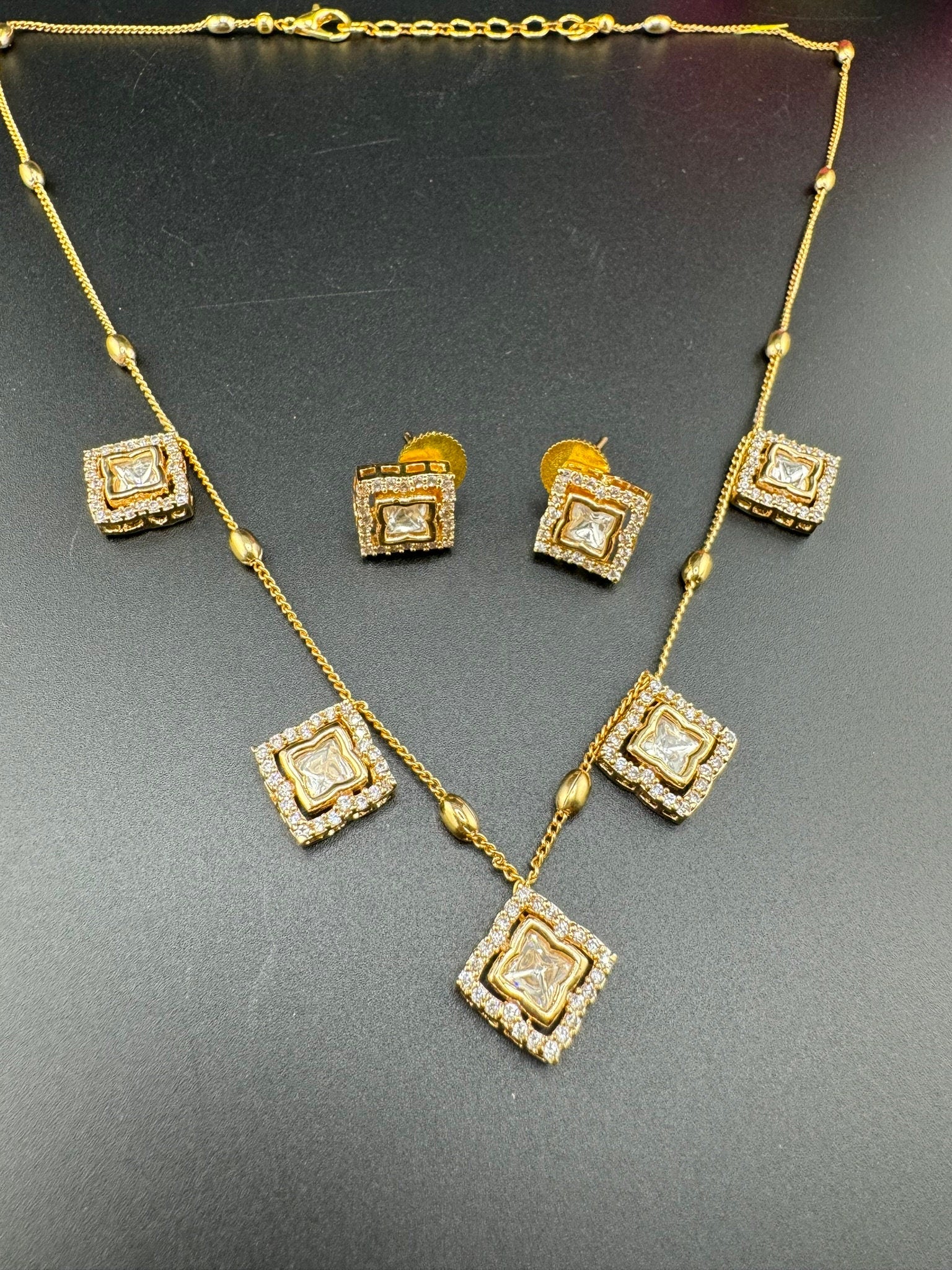 Premium Qlty Tyaani inspired moissanite Kundan, CZ Charms Necklace with studs/Indian jewelry/silver foil back/Premium Kundan/Bridesmaid gift