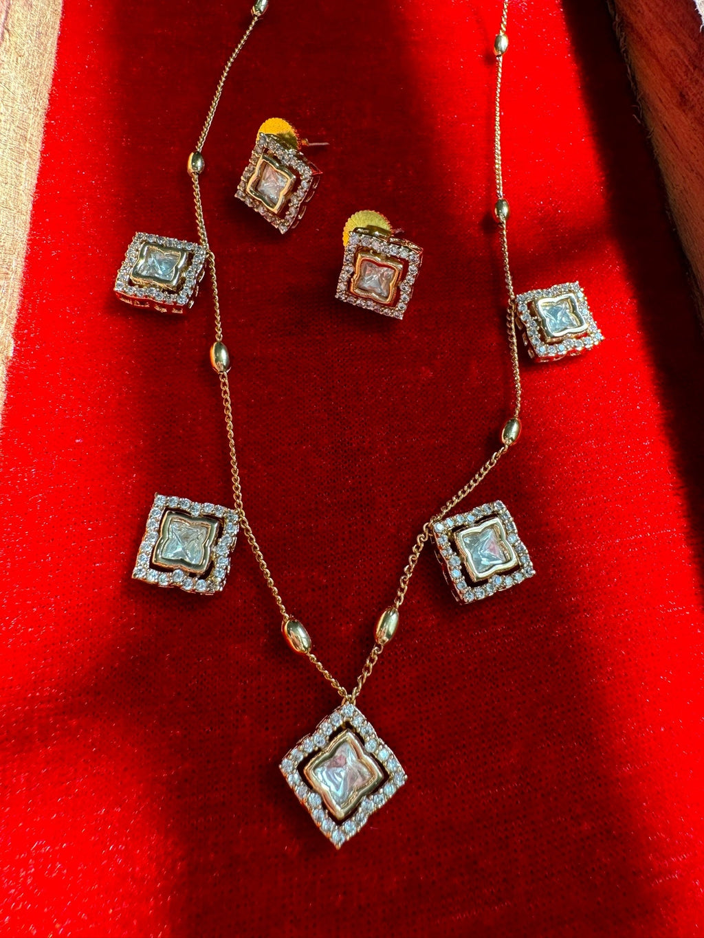 Premium Qlty Tyaani inspired moissanite Kundan, CZ Charms Necklace with studs/Indian jewelry/silver foil back/Premium Kundan/Bridesmaid gift