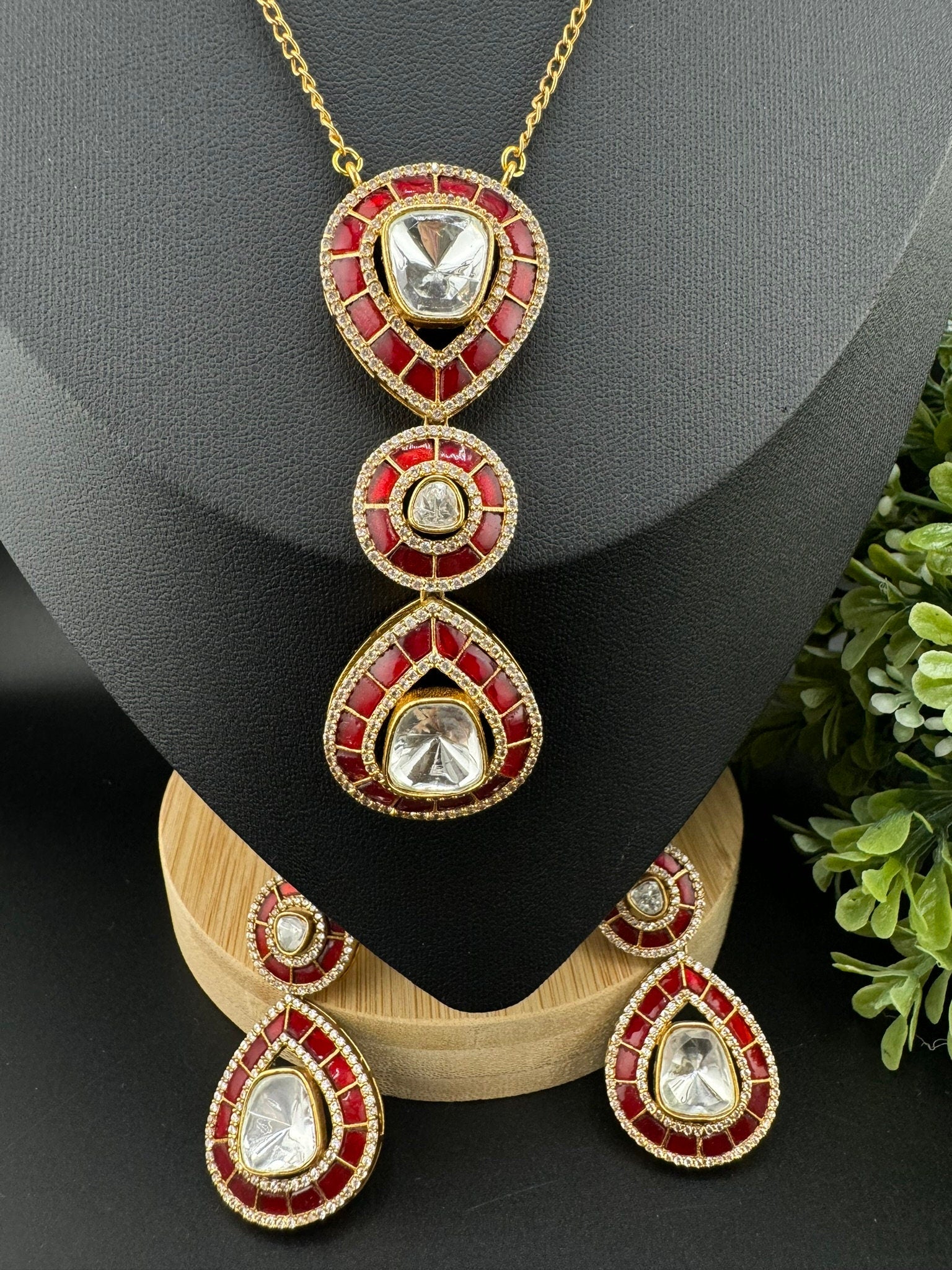 Premium Uncut moissanite and Pachi Kundan, CZ with long earrings is a Designer pendant set/Indian jewelry/Premium Kundan/Bridesmaid gift