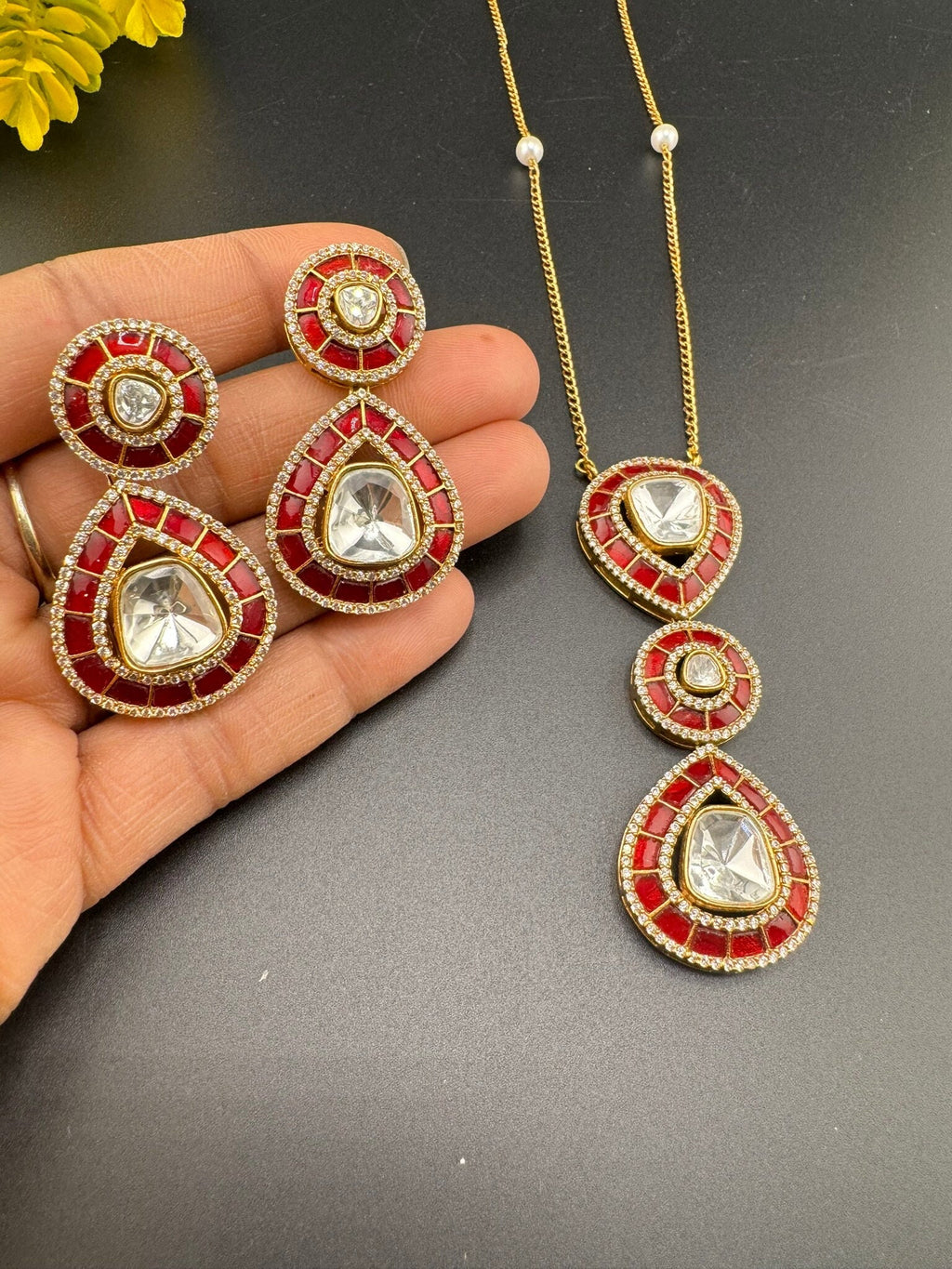 Premium Uncut moissanite and Pachi Kundan, CZ with long earrings is a Designer pendant set/Indian jewelry/Premium Kundan/Bridesmaid gift