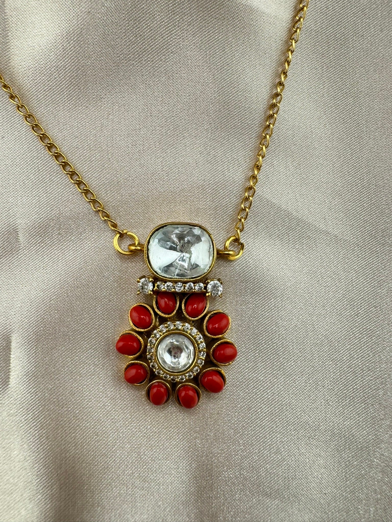 Premium Uncut moissanite Kundan, Semi-precious stones, CZ pendant stud set/Indian jewelry/silver foil back/Premium Kundan/Bridesmaids gift