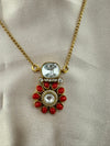 Premium Uncut moissanite Kundan, Semi-precious stones, CZ pendant stud set/Indian jewelry/silver foil back/Premium Kundan/Bridesmaids gift