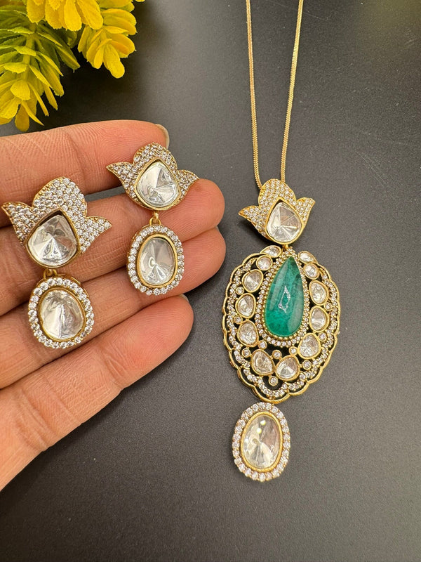 Tyaani Inspired Premium qlty moissanite Kundan, Doublet stone, CZ pendant set/Indian jewelry/silver foil back/Premium Kundan/Bridesmaid gift