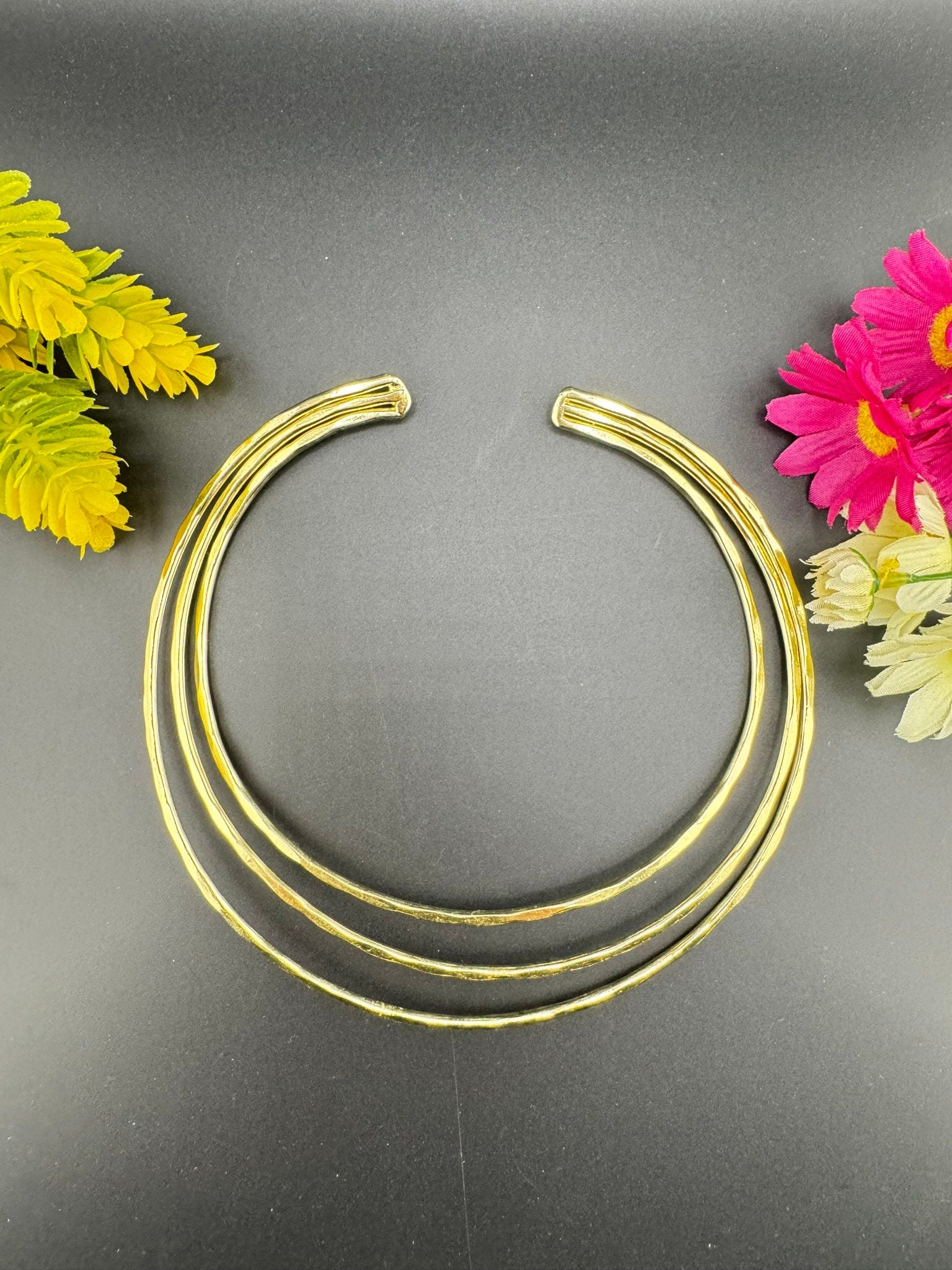 Unique Adjustable gold 3 layer Hasli necklace no earrings/Indian jewelry/different necklace/Bridesmaids gift/Indo Western/3-later necklace