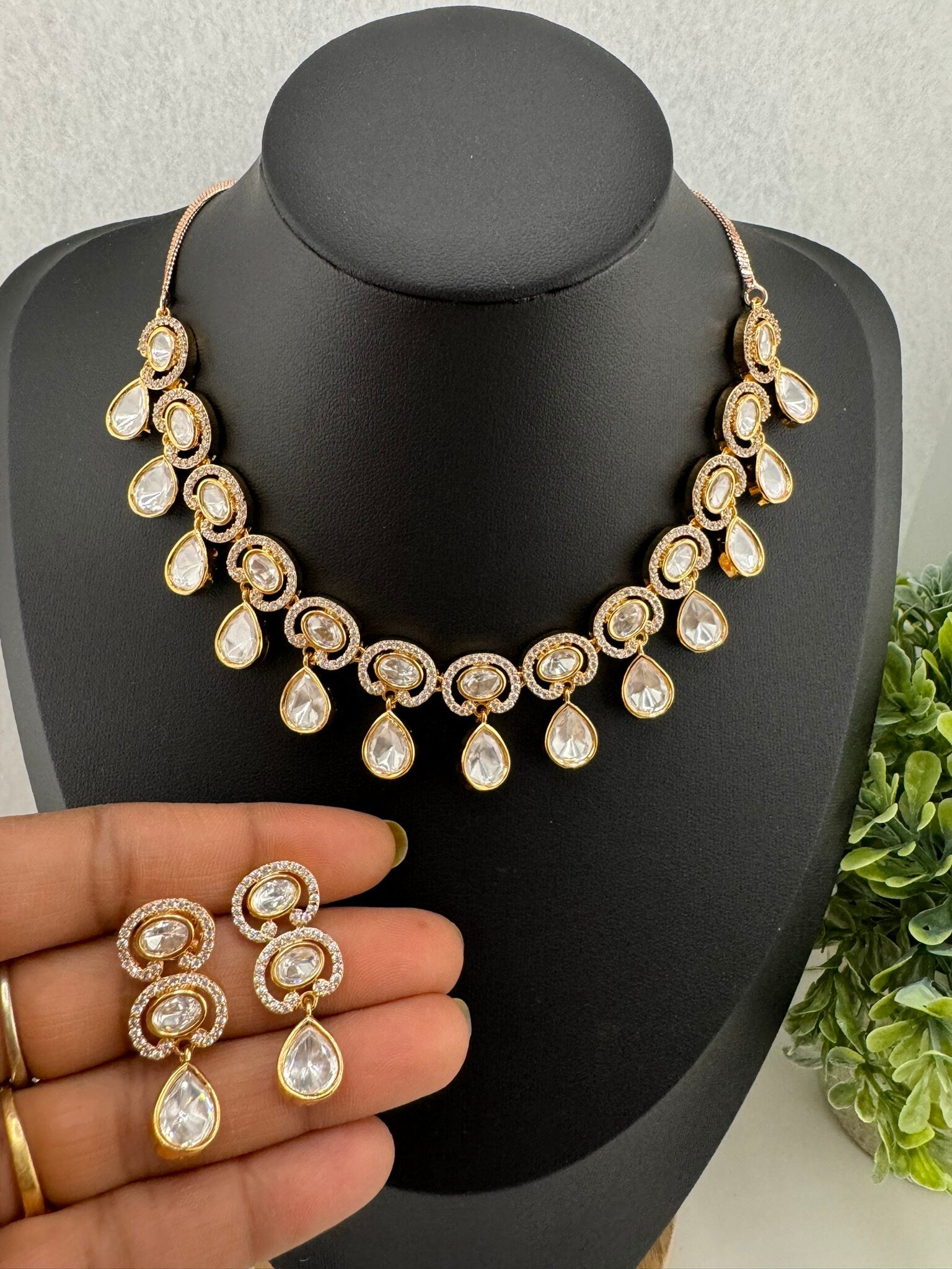 Polki Premium Quality Tyaani Kundan High Gloss Polish Necklace set with earring/Indian jewelry/Bridal Necklace set/Bridesmaids gift/wedding