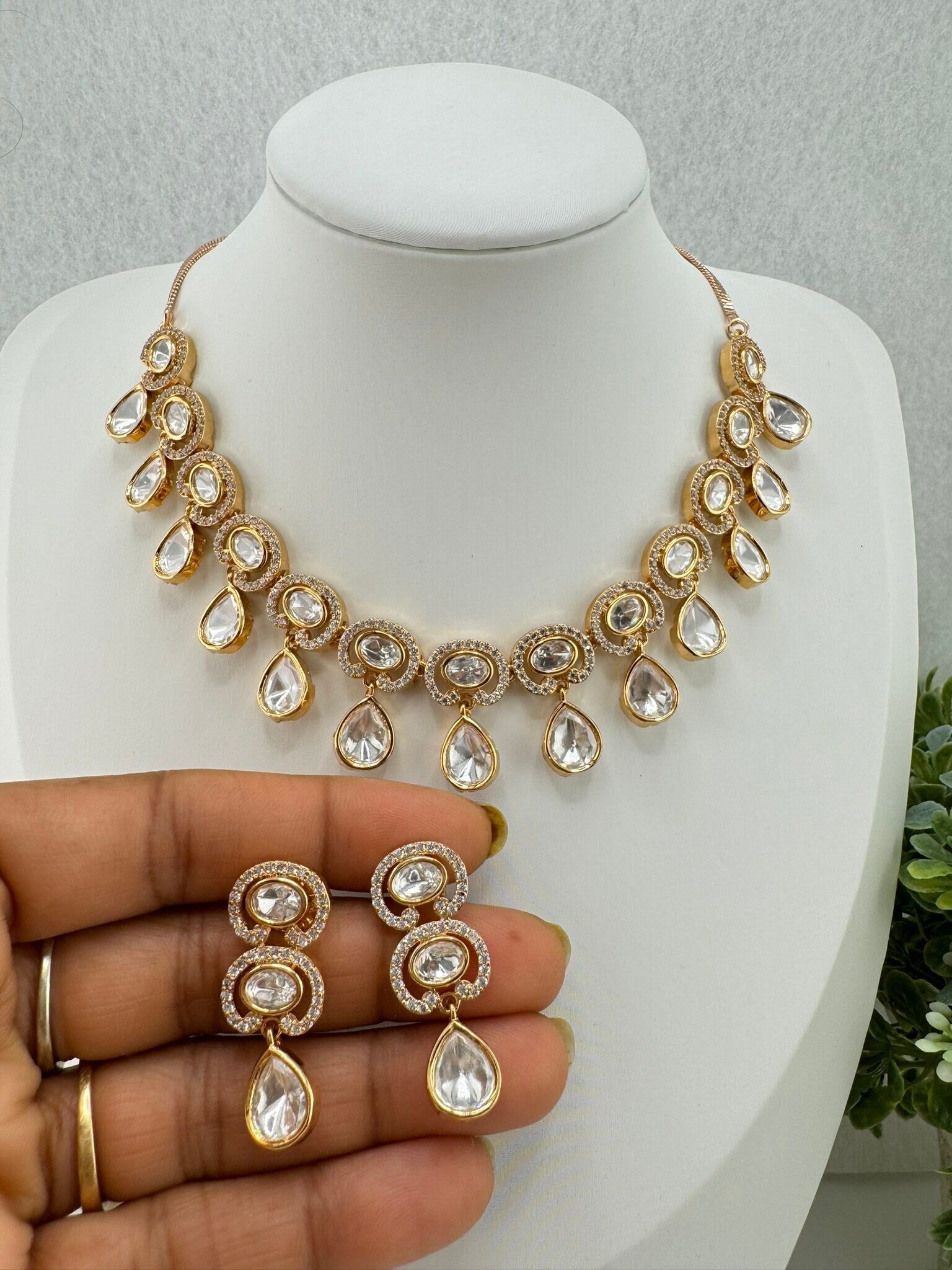 Polki Premium Quality Tyaani Kundan High Gloss Polish Necklace set with earring/Indian jewelry/Bridal Necklace set/Bridesmaids gift/wedding