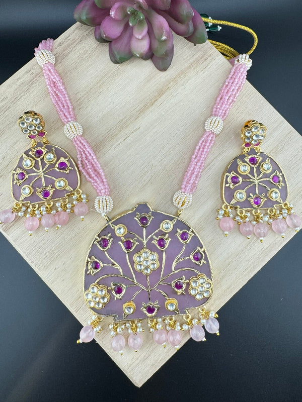 STUNNING!!! Premium Quality Amrapali fusion Inlay work on natural stone Rani Haar/long Necklace set in Moissanite pachi Kundan with earrings