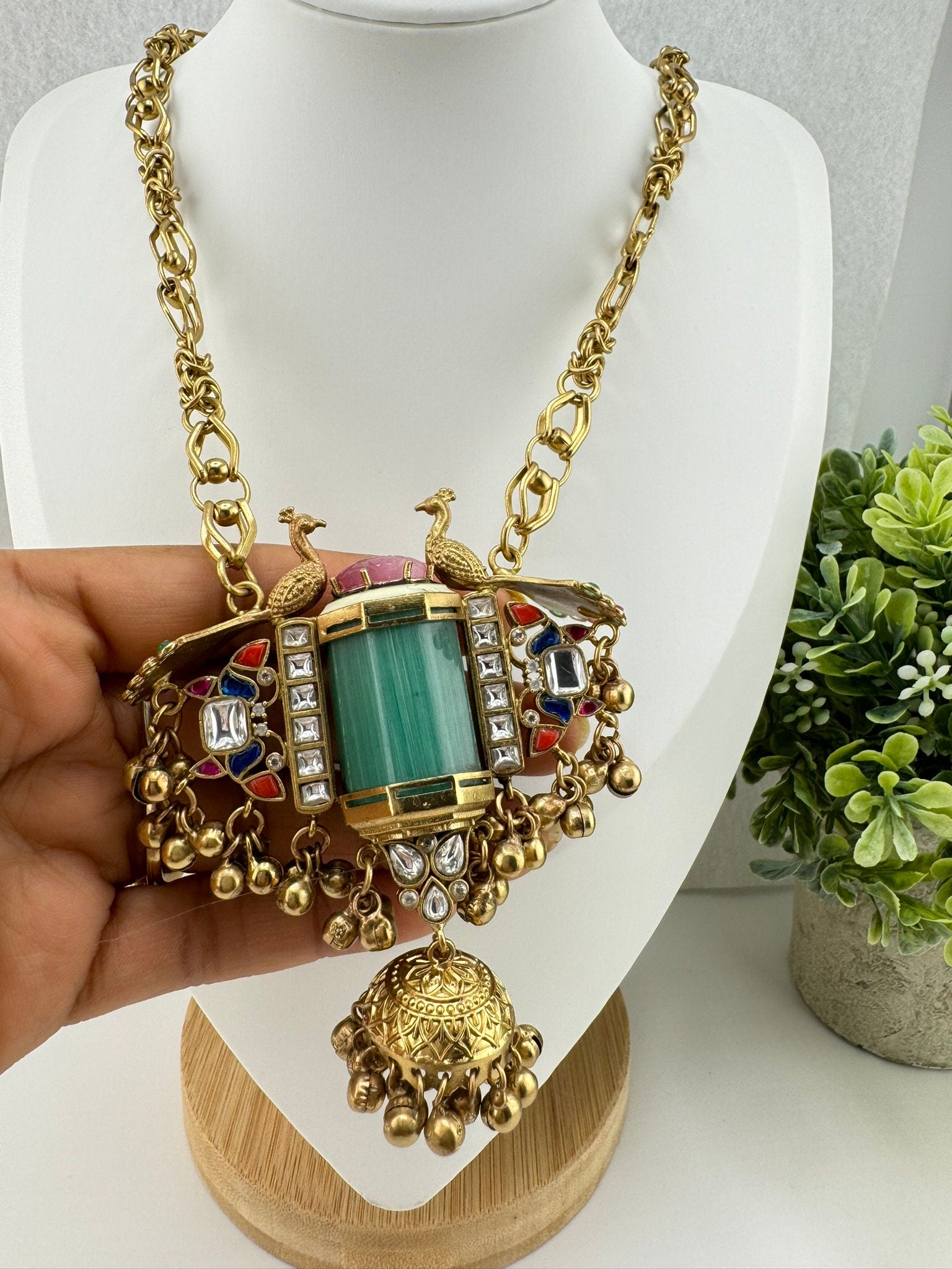 UNIQUE!!! Premium Quality with Pota Stone, Moissanite Kundan is Amrapali inspired Designer Long Necklace, NO EARRINGS/3D matt gold Ghungroo