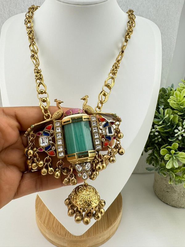UNIQUE!!! Premium Quality with Pota Stone, Moissanite Kundan is Amrapali inspired Designer Long Necklace, NO EARRINGS/3D matt gold Ghungroo