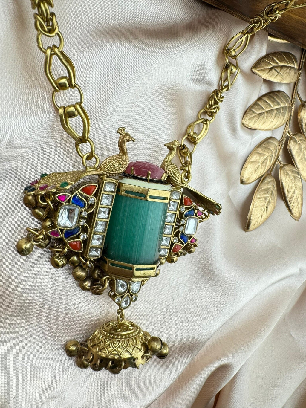 UNIQUE!!! Premium Quality with Pota Stone, Moissanite Kundan is Amrapali inspired Designer Long Necklace, NO EARRINGS/3D matt gold Ghungroo