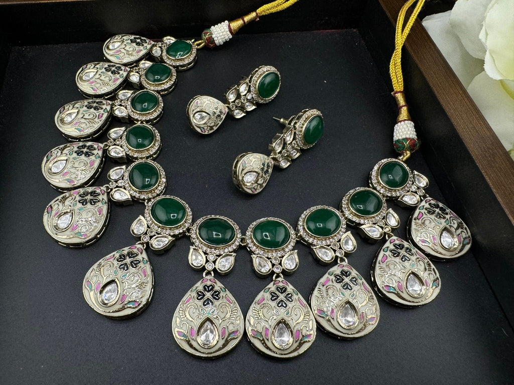 RAVISHING BRIDAL!!! Polki Premium Quality Tyaani Kundan Italian Mina Necklace set with earrings/bridal set/Bridesmaids Set/High gloss Enamel