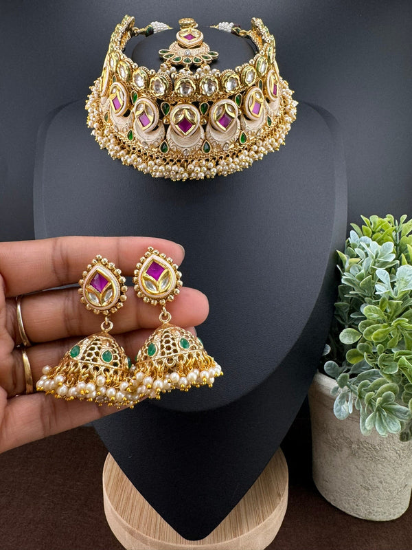 Premium Quality Polki Kundan Minakari Rajwadi polish Necklace Bridal set/RubyNecklace/Wedding Jewelry/Indian Jewelry/Rajwadi choker set